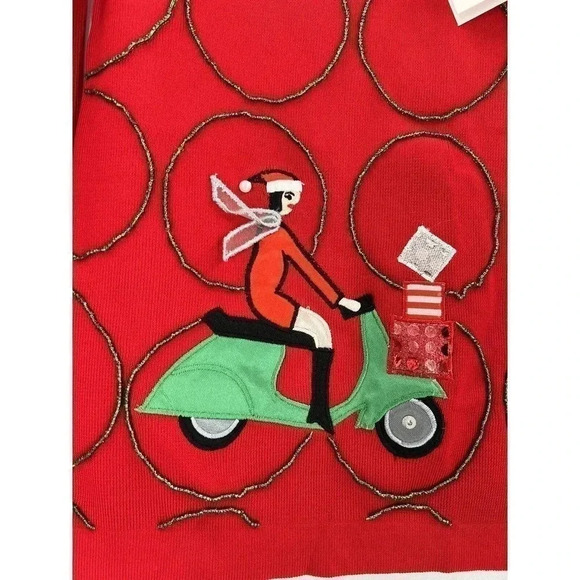 NEW W TAGS Lisa INTERNATIONAL PETITE Womens Medium Red Shopping Scooter Sweater - Picture 3 of 8